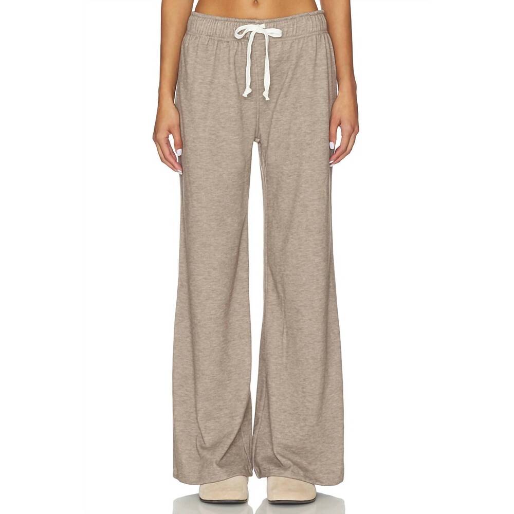 bobi Wide-Leg Lounge Pants in Taupe with White Drawstring